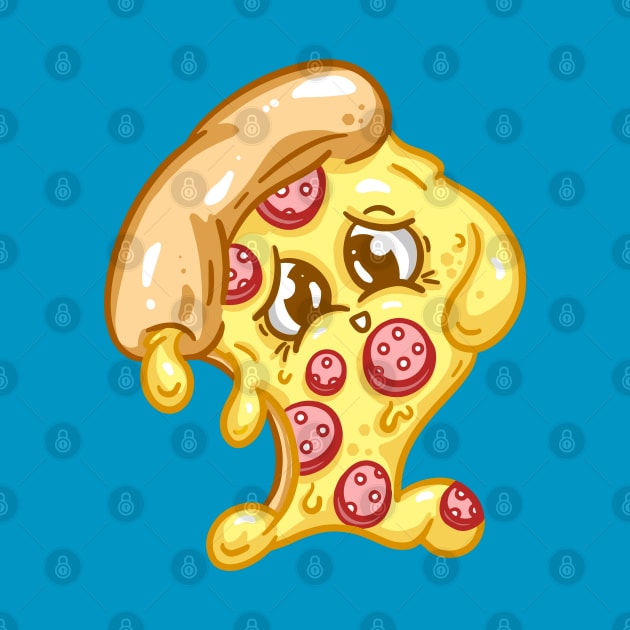 Cute Pizza Character Kawaii Slice Pepperoni Cartoon Illustration by Squeeb Creative