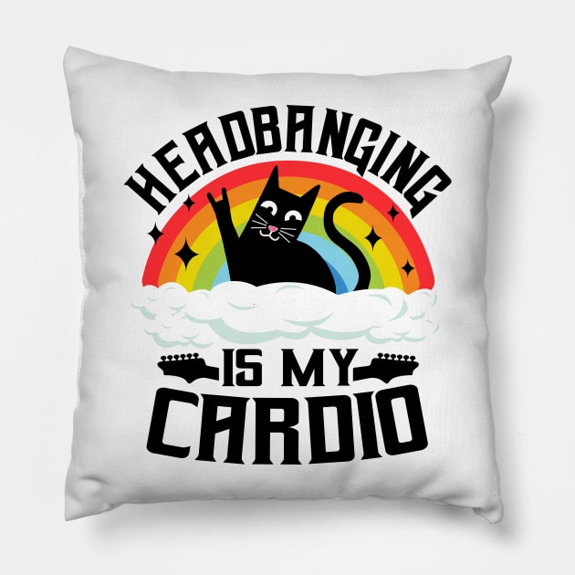 Headbanging Is My Cardio Cat Rainbow Heavy Metal Cats Pillow by Kuehni