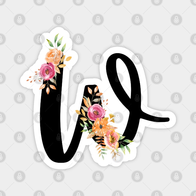 Letter W With Watercolor Floral Wreath Magnet by NatureGlow