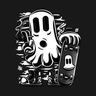 Skater Ghost Halloween Funny Grey T-Shirt