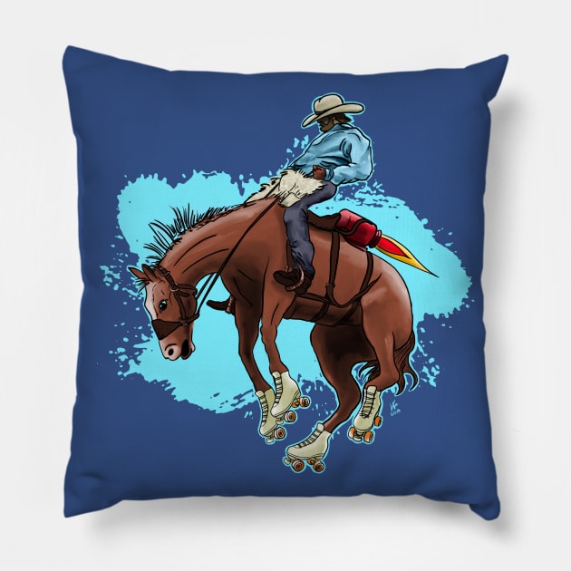 Rodeo Cowboy Roller Skates Jetpack Pillow by Doodl