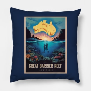 Vintage Retro Great Barrier Reef Adventure Pillow