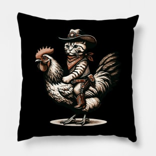 Meowdy Cat Riding Chicken Pillow