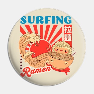 Surfing ramen retro grunge print tee Pin