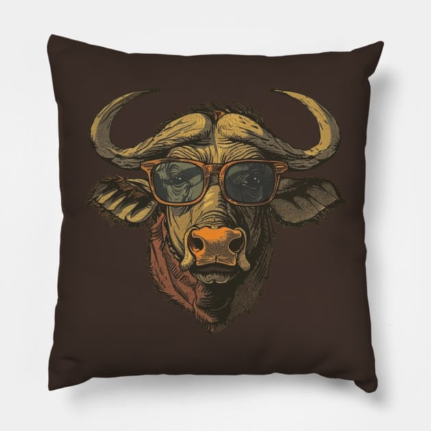 Brainy Bull: The Wise Water Buffalo! Pillow by Carnets de Turig
