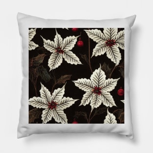 Vintage Florals Christmas Poinsettia Watercolor Pillow