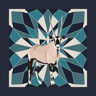Oryx Antelope From Africa Blue Geometric Background T-Shirt