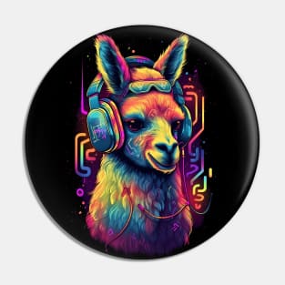 Llama Rocking Out with Multihued Soundwaves Pin