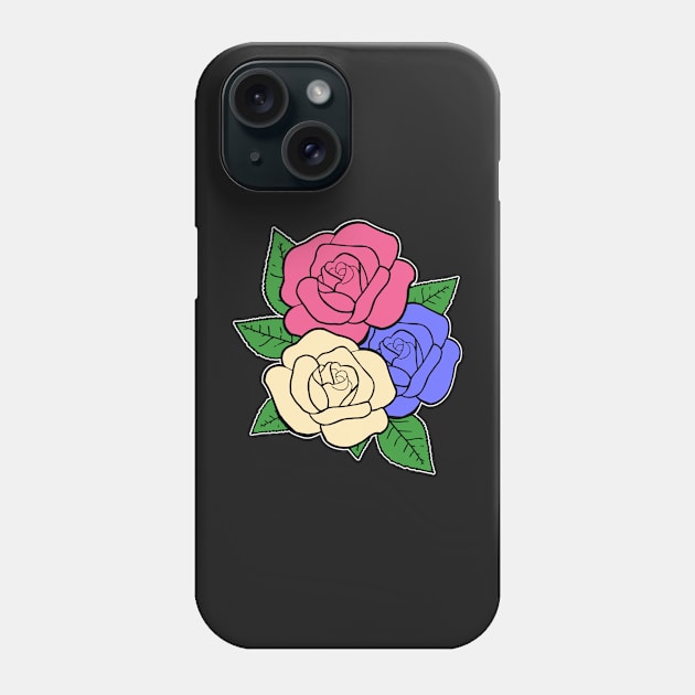 Red, White and Blue Rose Hand Drawn Gardening Gift Phone Case by Mesyo