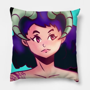 Anime style girl with horns Pillow