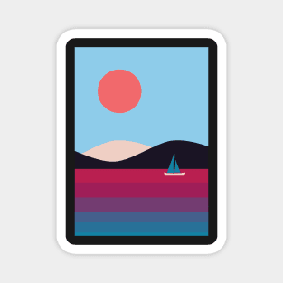 Nordic Minimalist Abstract Beach Sunset Graphic Illustration Magnet