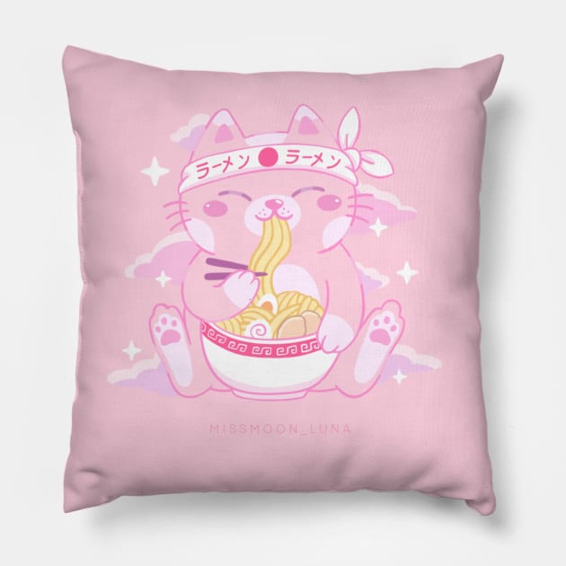 Maneki Neko Kawaii pink Pillow by MissMoonLuna