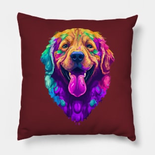 Cute Golden Retriever Melty Watercolor Drawing Pillow