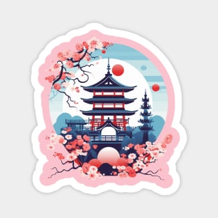 japanese landscape with pagoda and cherry blossoms Magnet