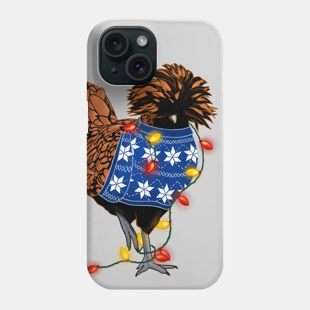 Golden-Laced Polish Chicken In Ugly Christmas Sweater Tangled In Lights Phone Case by Ashley D Wilson