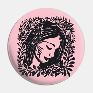 Linocut Woman Pin