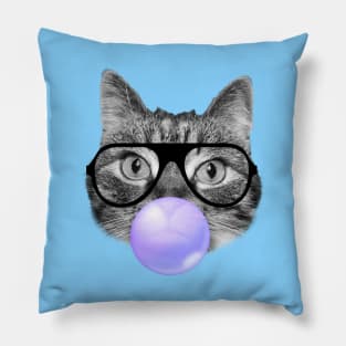 Funny cat blowing a purple bubble gum Pillow