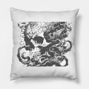 skull with kraken Pillow