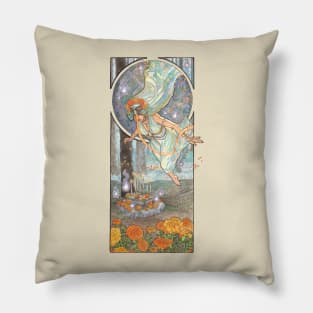 Lady of October with Opal and Marigolds Spirit Shrine Goddess Mucha Inspired Birthstone Series Pillow