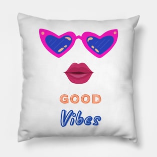 Good Vibes positive wave. Pink Sunglasses and girly Red Lips Pillow