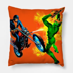 Hell Rider Motorcycle Fire Masked Hero Antihero Villain Retro Comic Vintage Colorful Pillow