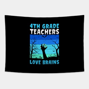 4th Grade Teachers love brains, Funny Teacher Halloween Tapestry