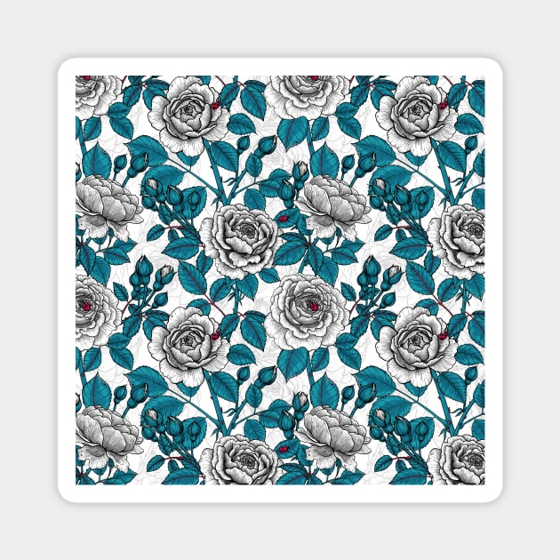 White roses and ladybugs Magnet by katerinamk