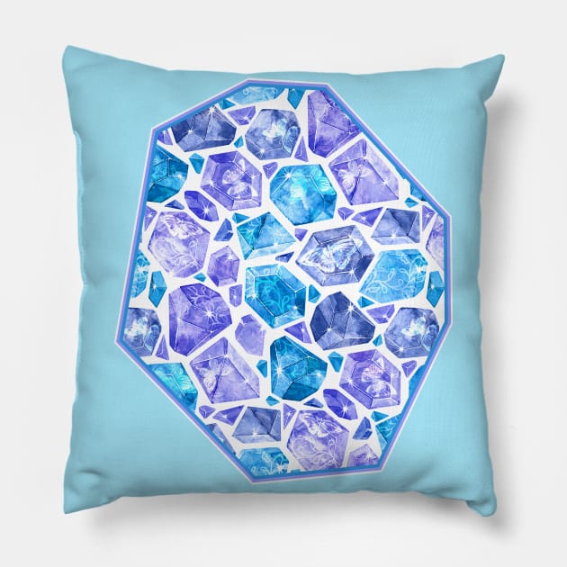 Butterflies Suspended in Geometric Gems - Sapphire and Amethyst Pillow by PerrinLeFeuvre