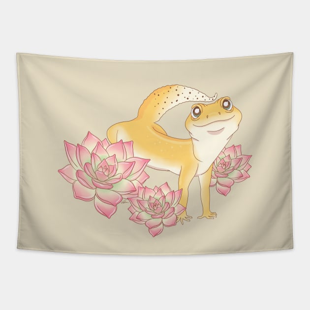 Leopard Gecko and Succulents Tapestry by anacecilia