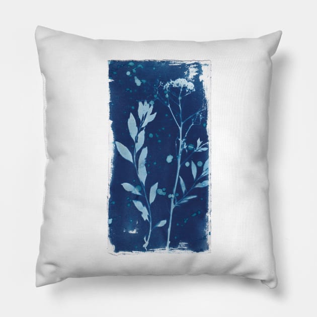 Wildflowers in cyanotype sunprint Pillow by kittyvdheuvel
