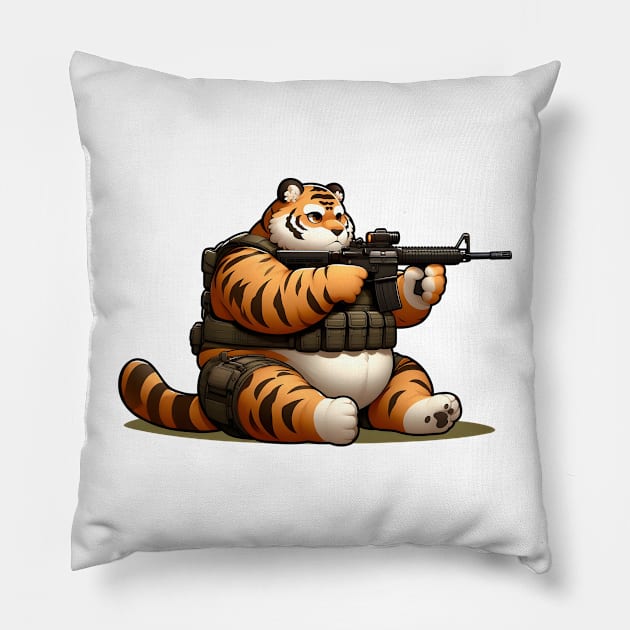 Tactical Tiger Pillow by Rawlifegraphic