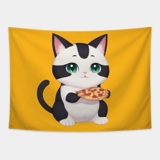 Cute Cat Eating a Pizza Tapestry