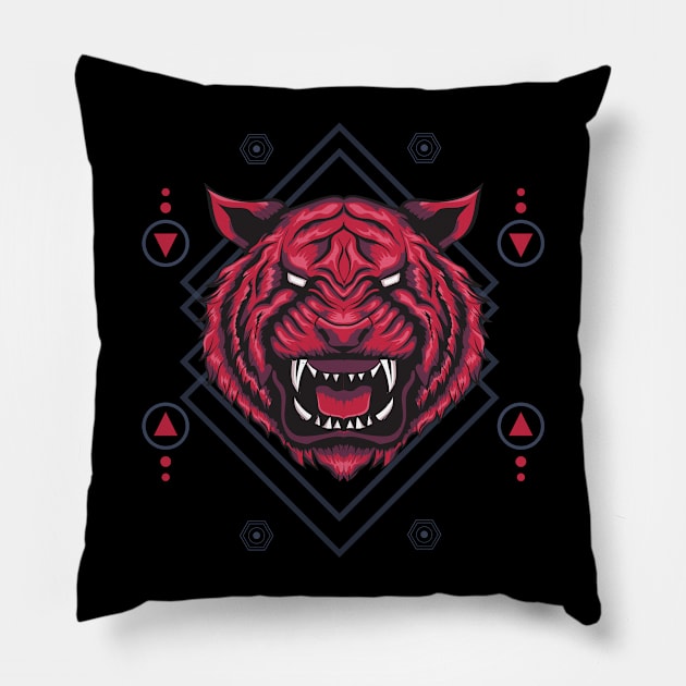 Red Tiger Sacred Geometry Pillow by Marciano Graphic