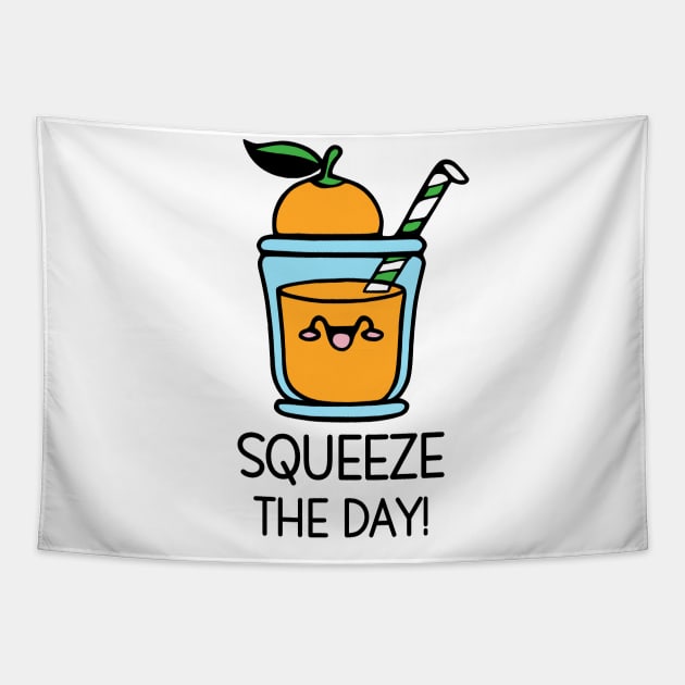 Squeeze The Day - Kawaii Cute Orange Juice Tapestry by KayBee Gift Shop