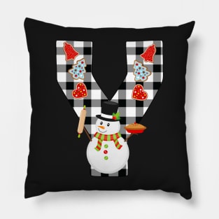 BW Buffalo Checks Pattern Monogram Y | Snowman Pillow