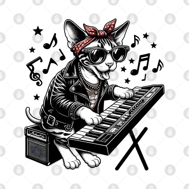 Devon Rex Cat Playing Keyboard by Graceful Designs