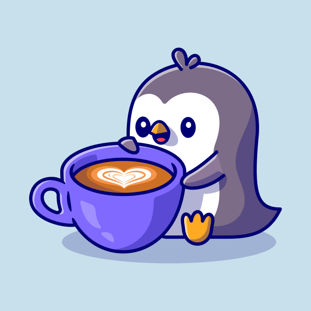 Cute Penguin Drinking Coffee Cartoon by Catalyst Labs