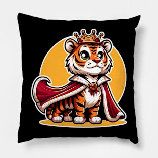 Majestic Tiger King: Regal and Proud Cartoon Design Pillow