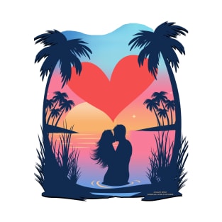 Couple In Love On The Beach Valentine's Day Novelty Gift T-Shirt