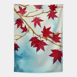 Red Maple Tree Nature Forest Wood Leaves Watercolor Tapestry