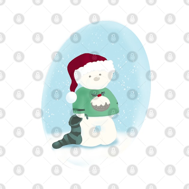 Little White Snow Bear in Christmas Jumper and Santa Hat by NattyDesigns