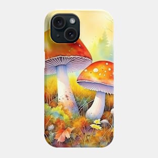 Watercolor Mashroom with Autumn Leaves Phone Case