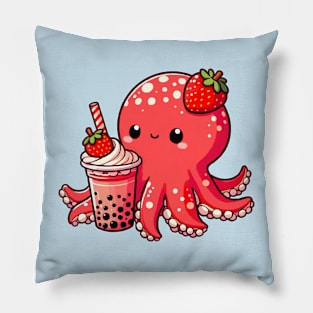 cute octopus creamy strawberry boba Pillow