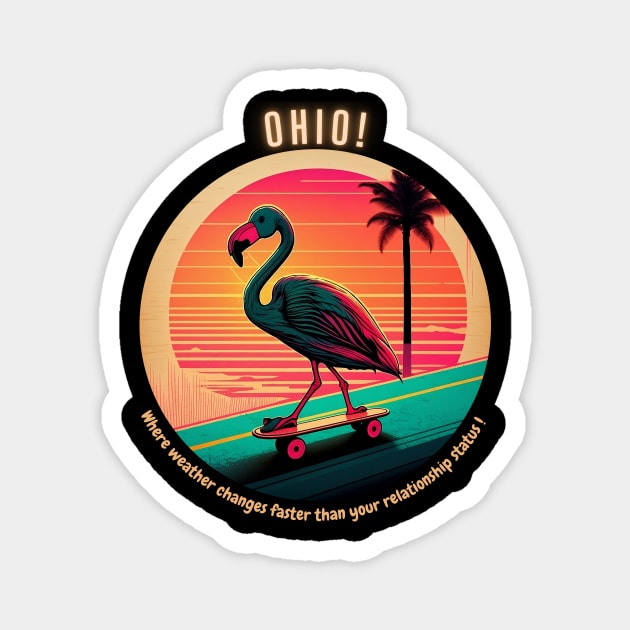 funny bird skateboarding in ohio vintage sunset T-shirt Magnet by teecraft studio