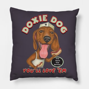 Cute adorable Doxie cooking Dachshund Hotdog Salesdog Pillow