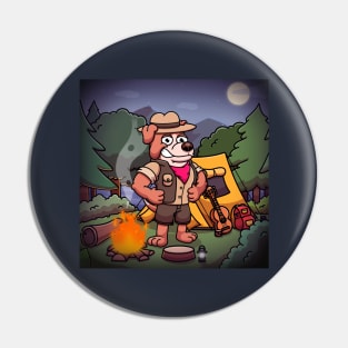 Cartoon Boxer Dog Ranger On Mysterious Campsite Pin