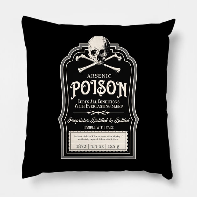 Vintage Gothic Poison Apothecary Label - Pharmacy Parody Spoof Pillow by PUFFYP