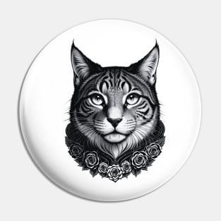 Cat face with flowers. Pin