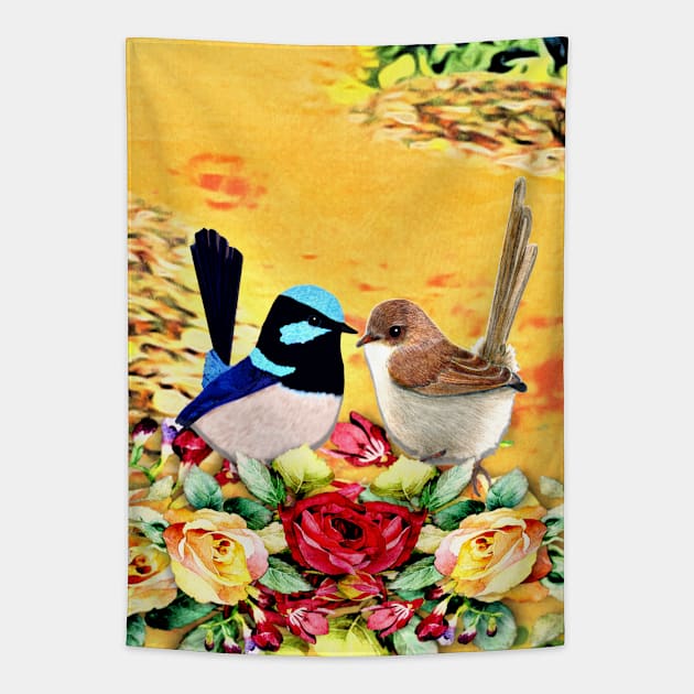 Bird Lovers Fairy Wrens Tapestry by KC Morcom aka KCM Gems n Bling aka KCM Inspirations