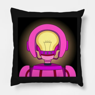 AI female pink robot with a yellow light bulb inside a head. Modern technology and futuristic concept. Pillow